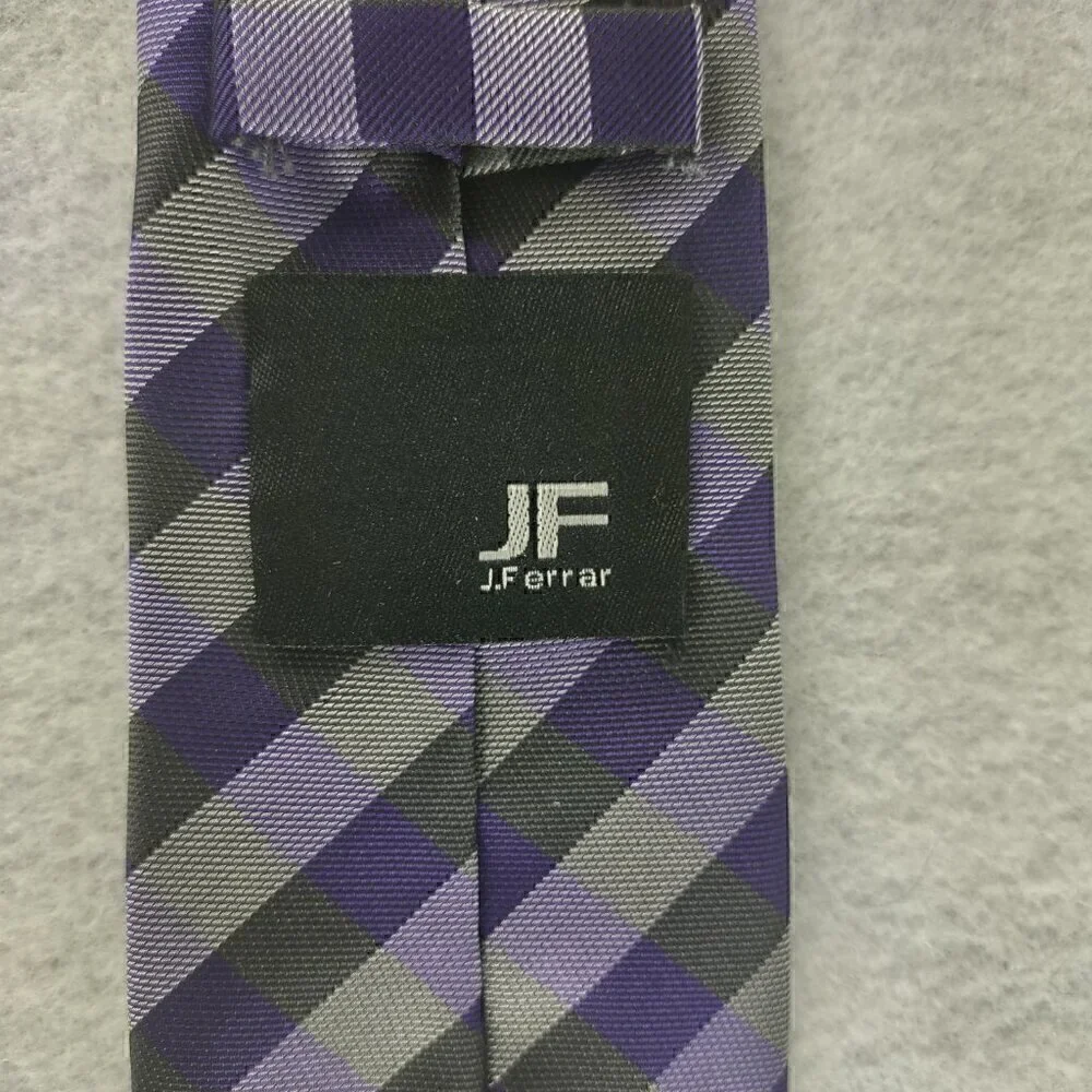 JF J. Ferrar Men's Purple, Gray, Dark Gray Striped 100% Polyester Men’ Neck Tie - Picture 8 of 12